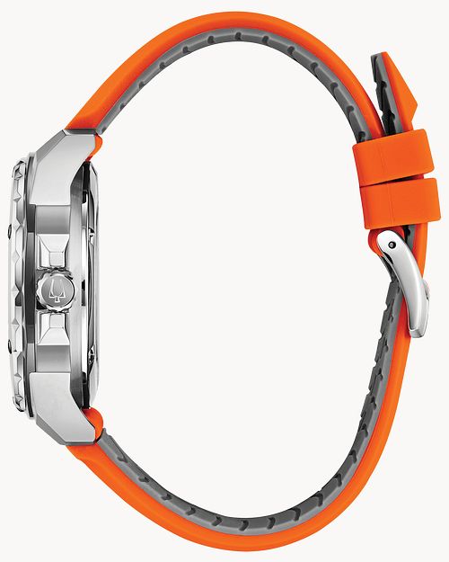 Bulova Marine Star Men s Silver Orange Silicone Strap Watch Bulova